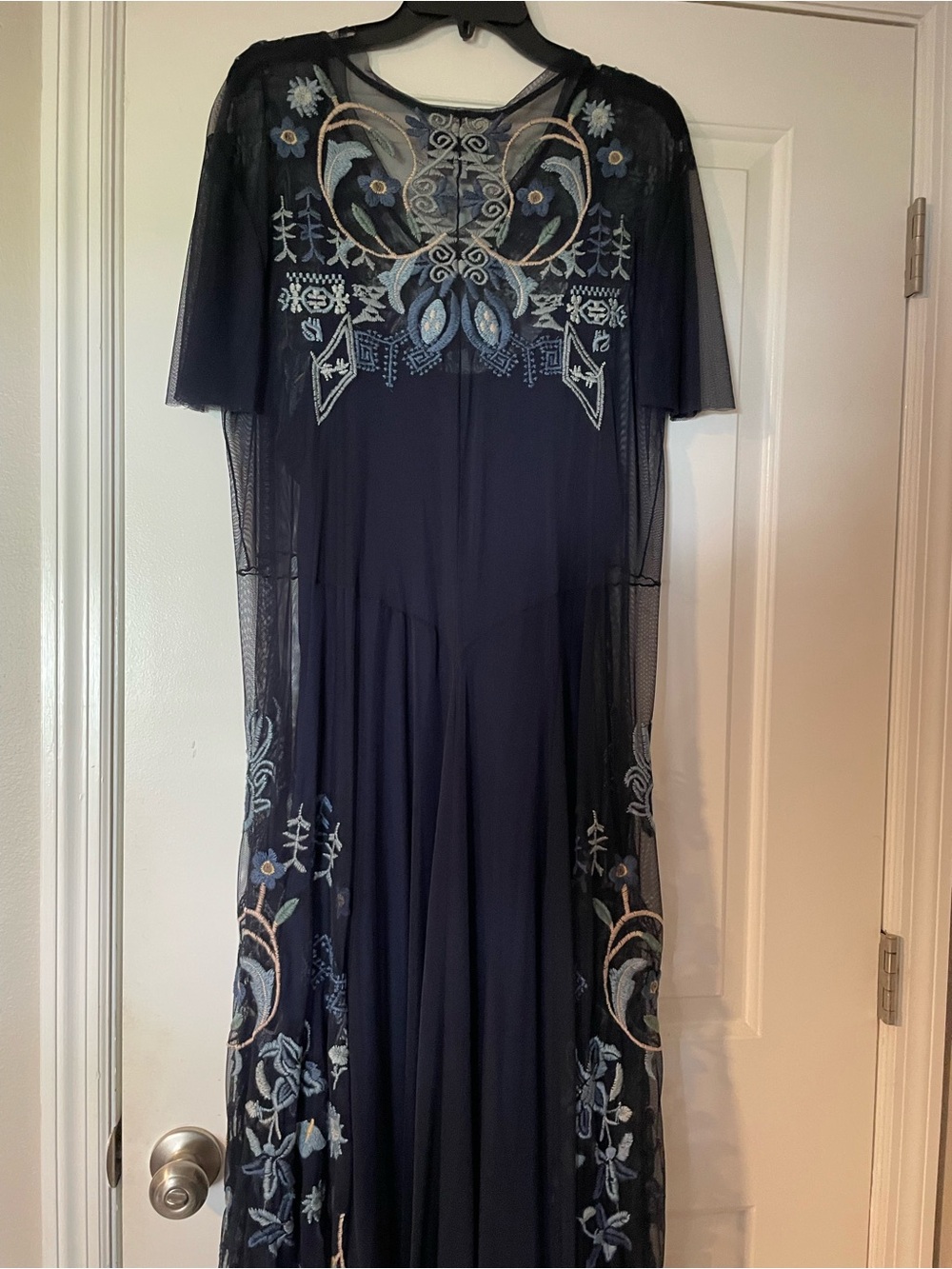 Johnny Was Navy Sheer Embroidered Floral Maxi Dress - Picture 4 of 5